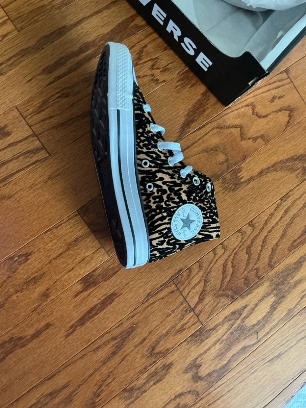 Converse High Top Sneakers in Black and Tan Leopard Print